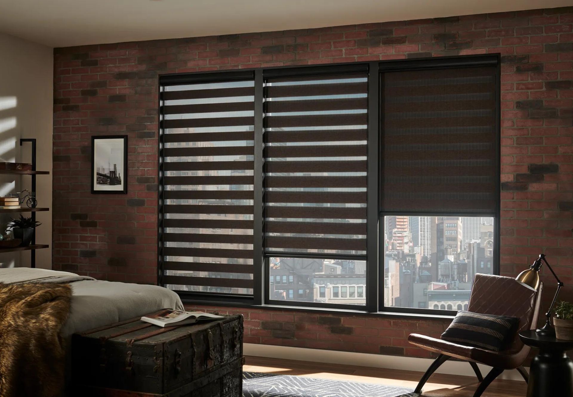 Industrial Chic Bedroom with Dual Shades